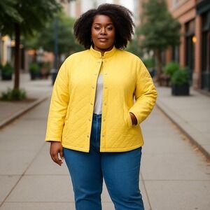 Alfred‎ Dunner Quilted Jacket Snap Front Lightweight Coat Yellow Size 18